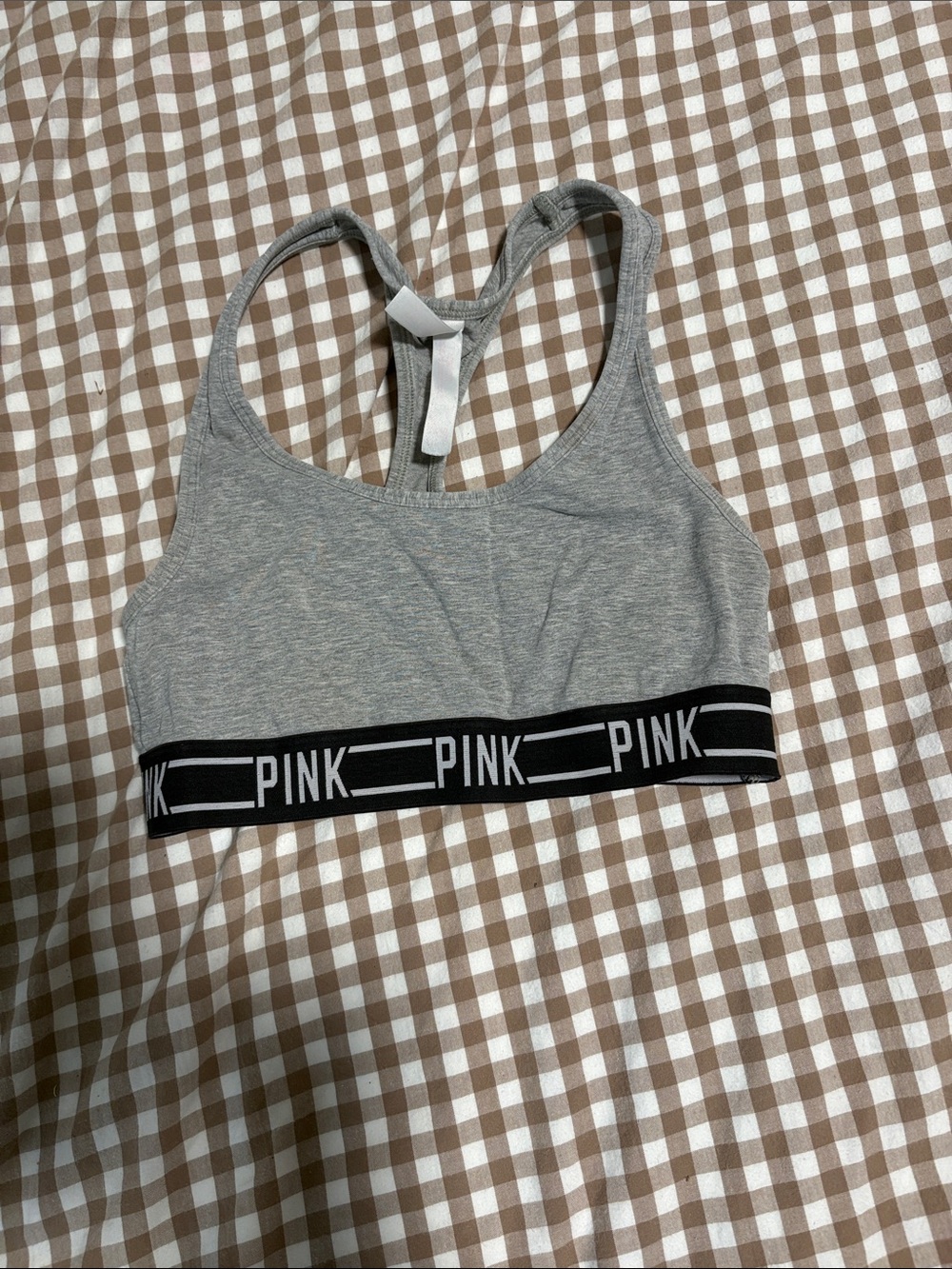 PINK Victoria's Secret Grey Racerback Bralette with Black Logo Band